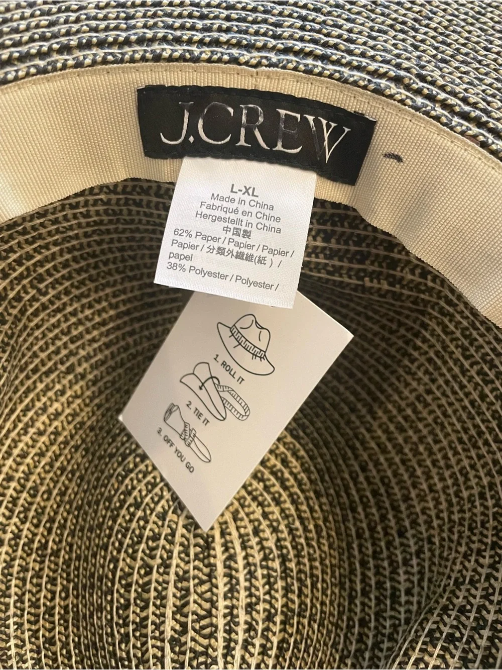 J. Crew Black and Natural Packable Straw Hat